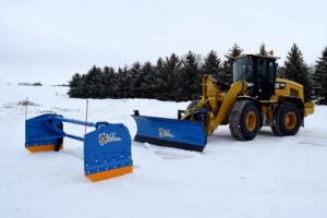 Clamp on snow plow for front end loader